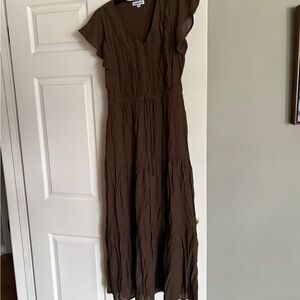 Chic Brown Maxi Dress with Button Detail